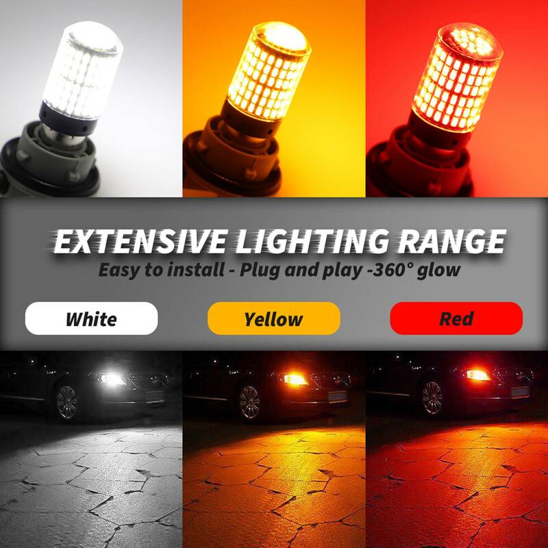 Alta brilhante LED carro cauda bulbo, luzes de freio, lâmpada de sinal reverso, branco, Canbus, 3156, P27W, T25, 3014, 144Smd, 2pcs