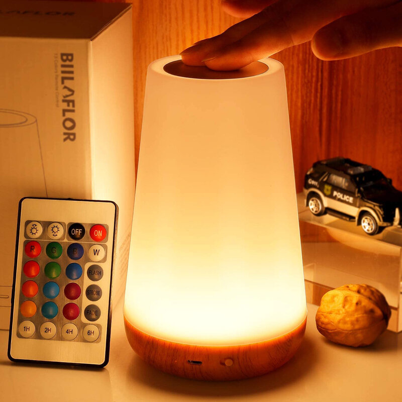 Lámpara LED de noche con Control remoto, luz RGB regulable, portátil, recargable por USB, 13 colores