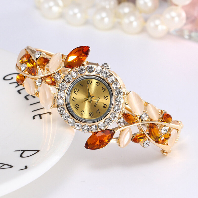 Woman's Bracelet Watches Ornaments Quartz Watch with Rhinestones Watch Band for Birthday Stage Party Show
