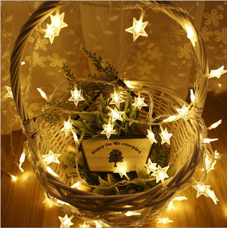 Guirnalda de luces en forma de estrella, luz blanca cálida para reuniones familiares, decoración navideña, 20 unidades, 9,84 pies