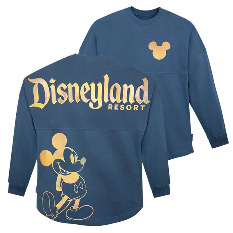 Disney 50th Anniversary Unisex Wanita Disneyland Biru Hoodie Kaus Longgar Pasangan Longgar Ratu Jahat Surat O-Neck Kasual