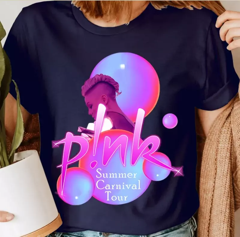 Modalna różowa karnawałowa trasa muzyczna P!nk letnia trasa męska T-shirt Unisex odzież estetyczna grafika koszulki