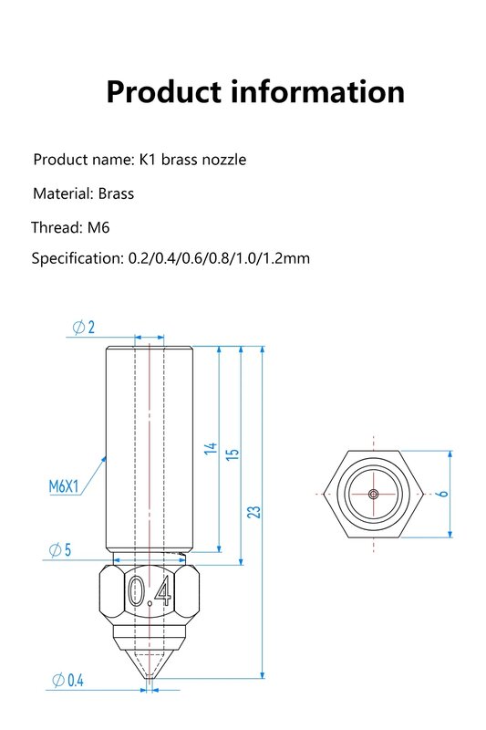 Crealiteit K1/K1 Max Mondstuk 1 Stuks Messing High-Speed 3d Printer Nozzles 0.2/0.4/0.6/0.8/1.0/1.2Mm Fit 1.75Mm Filament Voor K1max CR-M4