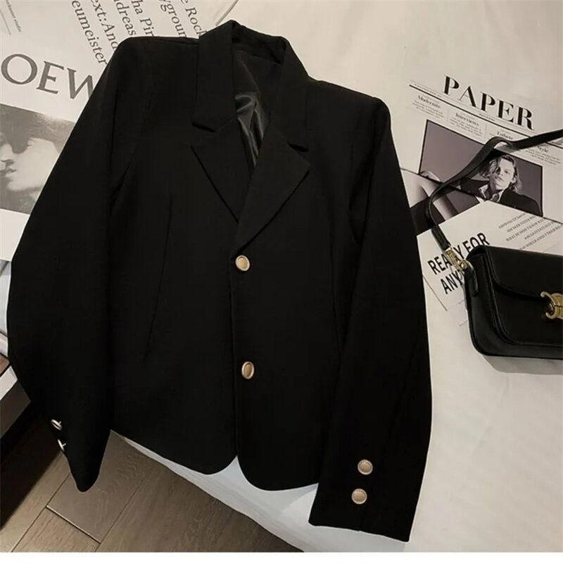 Coreano Fashion Street Blazer autunno femminile Casual cappotti manica lunga risvolto collo giacche donna Vinatge Solid Outwear 2024