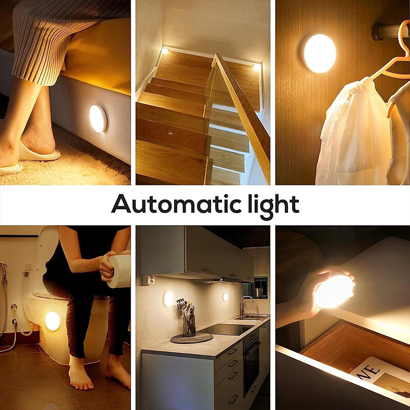 Lampka nocna LED na światło na czujnik ruchu USB do wielokrotnego ładowania w kuchni do sypialni podstawa magnetyczna światło ścienne schody oświetlenie lampka nocna