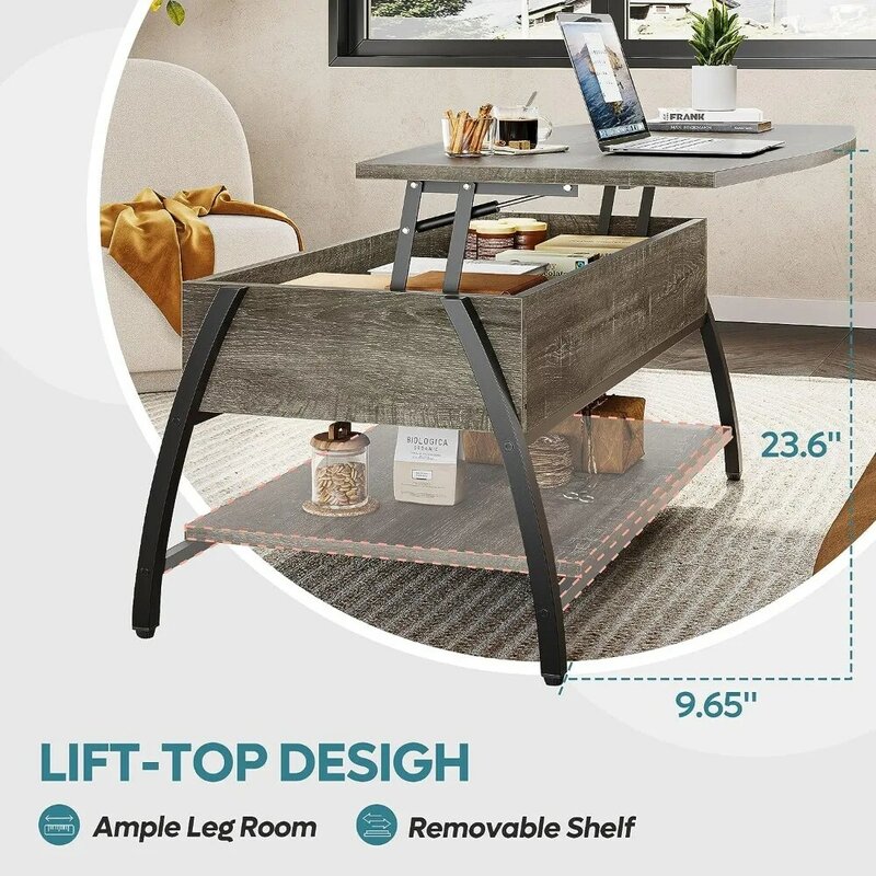 Coffee Table With Storage Industrial Mesh Shelve Space-Saver Coffee Table