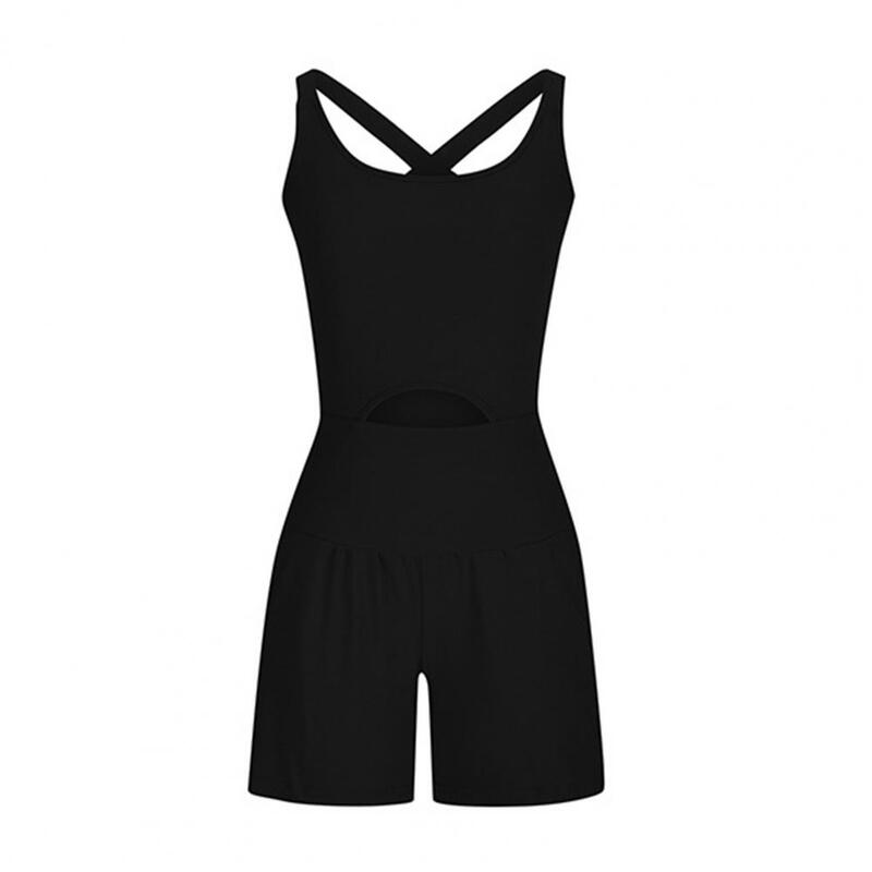 Sleeveless Rompers Stylish Women's Sleeveless Yoga Rompers with Cross Back Design Quick Dry Sweat-absorption for Jogging