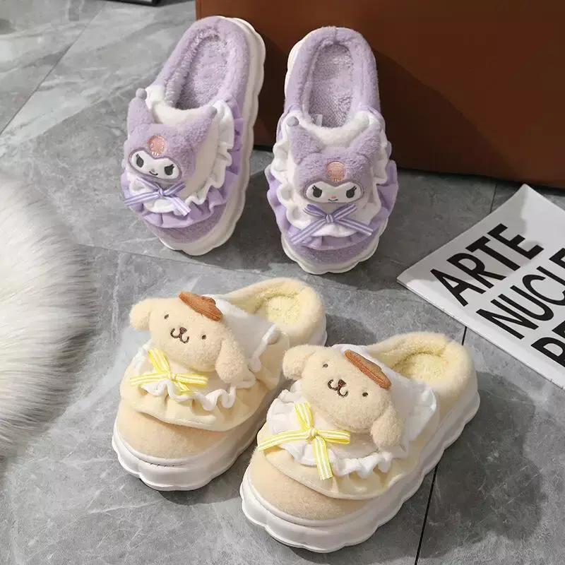 Sanrio-Zapatillas de dibujos animados de Hello Kitty, My Melody Kuromi Cinnamoroll, zapatos suaves de algodón cálido para el hogar, regalos de vacaciones, Otoño e Invierno