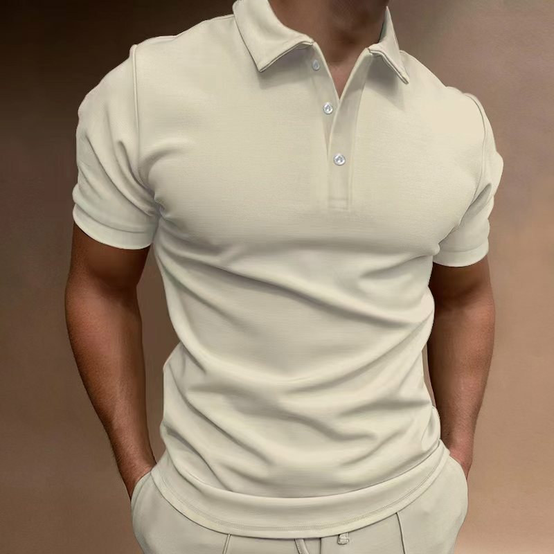 Camisa polo de botão de manga curta com gola virada para baixo masculina, cor sólida, streetwear casual, tops masculinos, verão, novo, 2023