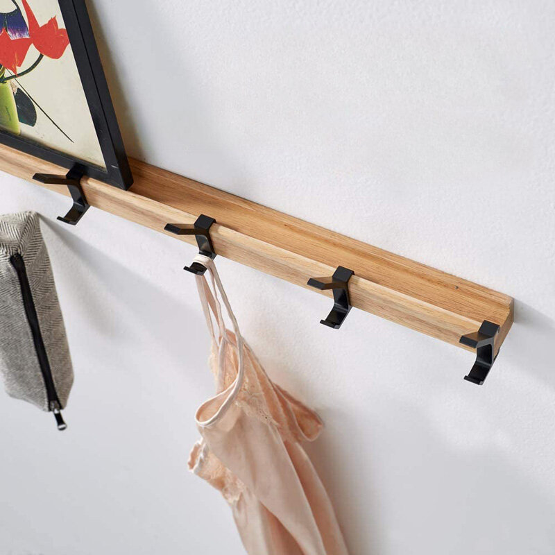 Movable 5 Hooks Nordic Coat Rack Wall Mounted Aluminum Metal Clothing Rail For Hat Towel Robes Wooden Hanger Perchero Furniture