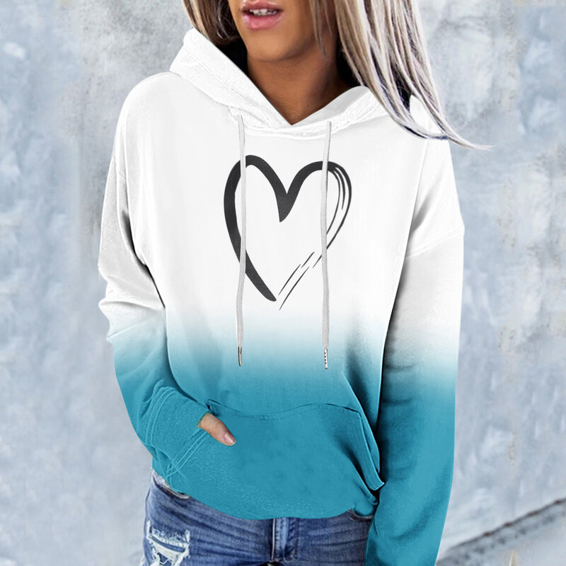 Women's Hooded 3D Digital Printing Round Neck Love Women's Sweater