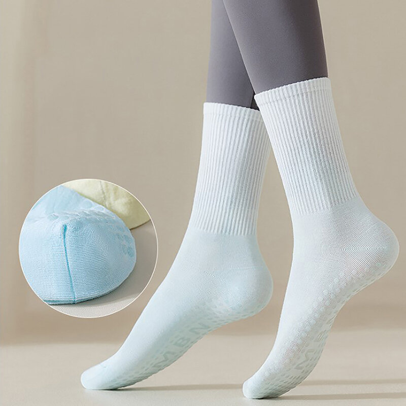 1Pair Yoga Socks Cotton Gradient Color Mid-tube Non-slip Stocking Professional Sports Fitness Pilates Socks Dance Floor Socks