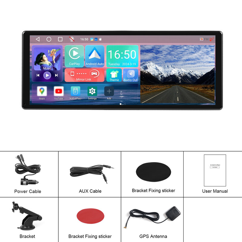 Android Smart Screen Player, Monitor do carro Dash Cam, Painel Carplay, Auto Navegação GPS, WiFi, Bluetooth, 8Core, 2 + 32G, 11.3"