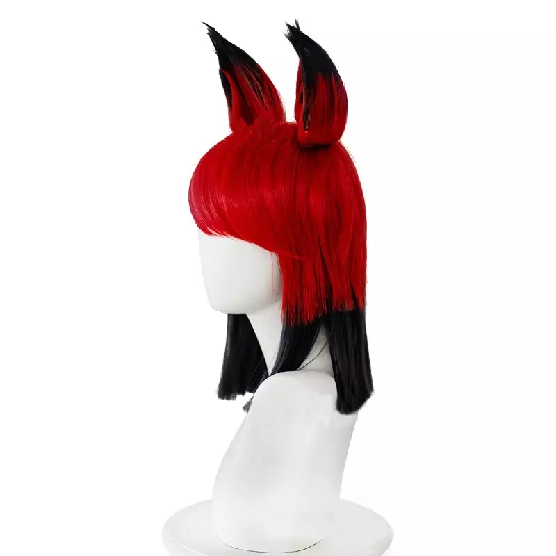 Парик для косплея аниме Alastor для взрослых, термостойкие синтетические короткие волосы унисекс, красные черные, с шапочкой, реквизит для Хэллоуина