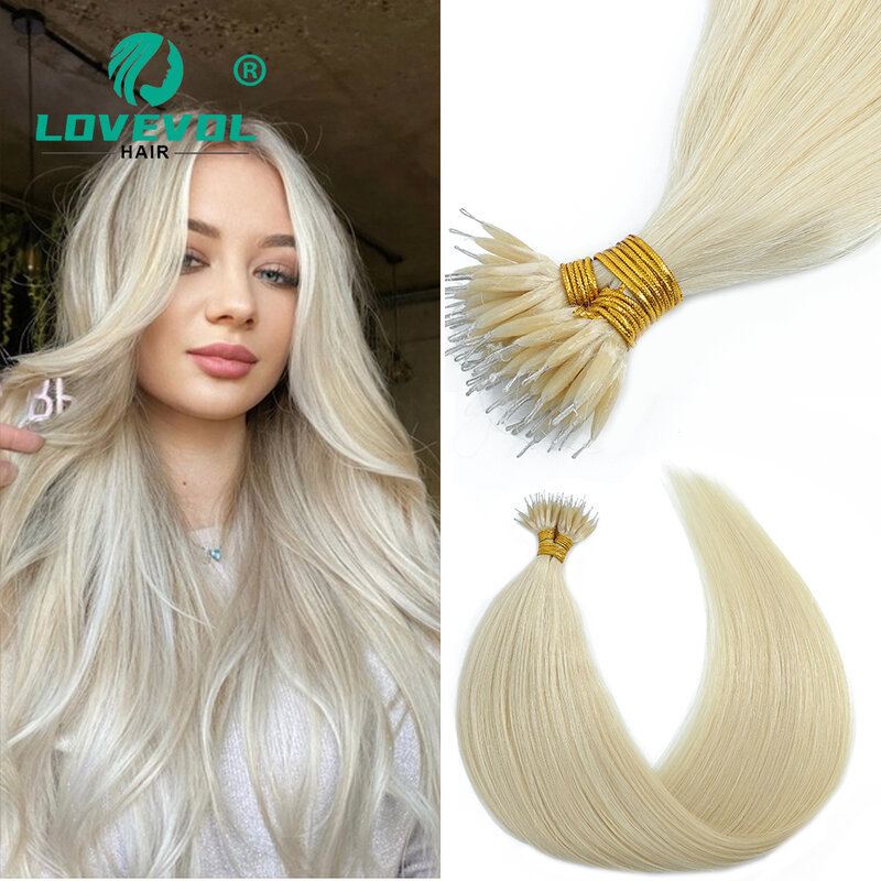 Lovevol 50 Strands Nano Ring Beads 100% Human Hair Extensions 50G/Pack Thick Natural Smooth Remy Hair Full Head Any Color