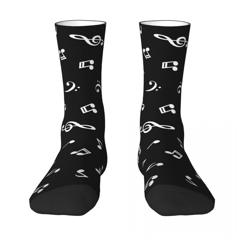 Calcetines con estampado de dibujos animados para hombre y mujer, calcetín Kawaii con notas musicales en blanco y negro, ideal para gimnasio