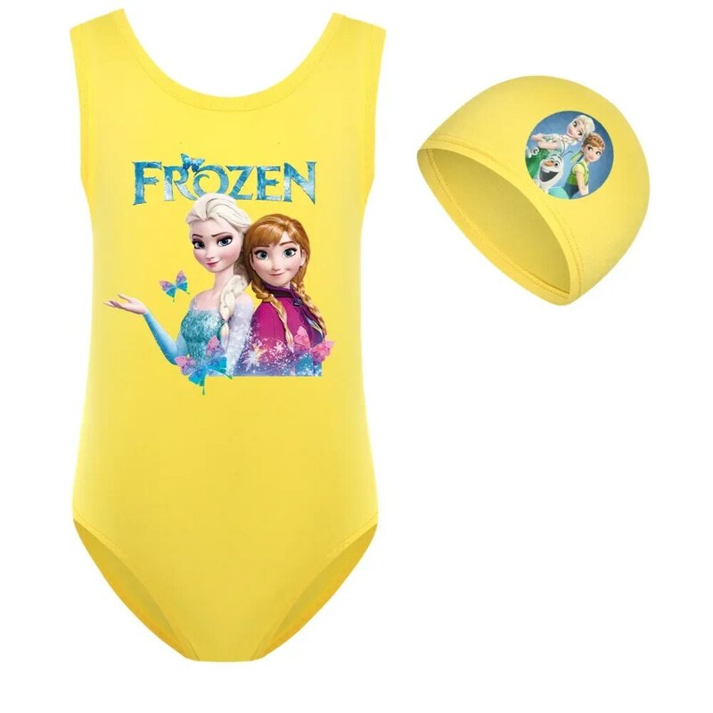 Costume da bagno intero per bambina costume da bagno costume da bagno Cartoon Frozen Anna Elsa Kid Sport costume da bagno cuffia da nuoto 2 pz/set bambino Beachwear
