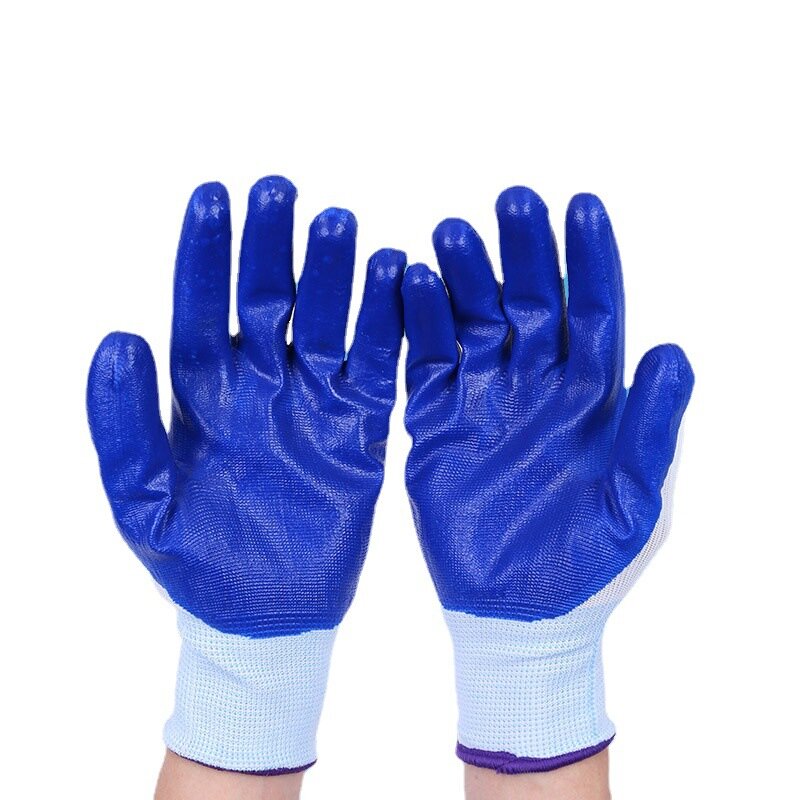 13-pin White Gauze Blue Orchid Dipped Nitrile Gloves Semi-glue Hanging Glue Labor Site Work Clothing Accessories Gloves