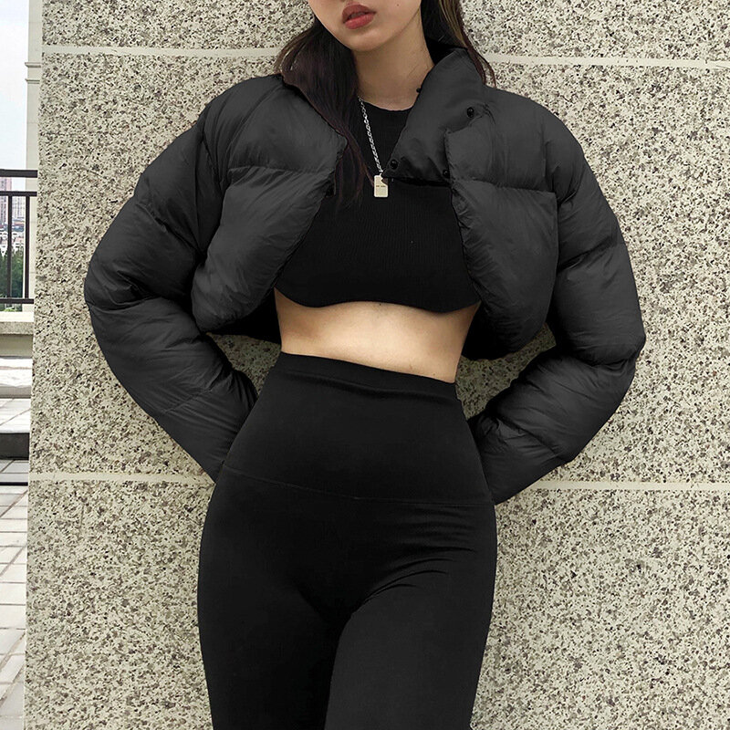 Women's Jacket 2023 Fall/winter Women's Solid Color Slim-fitting Navel Fashion Stand-up Collar Long-sleeved Warm Down Jacket