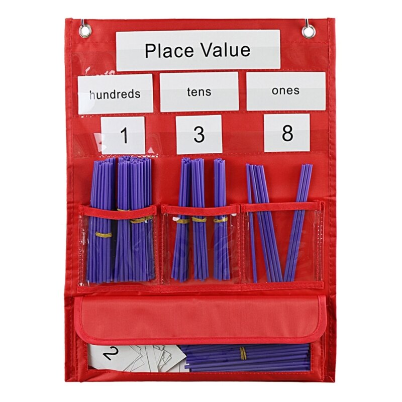 Counting Caddie and Place Value Chart Pocket Counting Pocket Chart with Straws Math Teaching Aids for Classroom