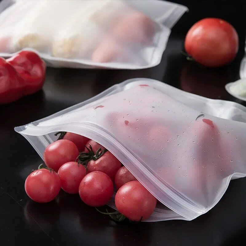 Reusable PEVA Food Bag Freezer Stand Up Food Storage Bag Silicone Bag Leakproof Top Kitchen Organizer Fresh Shut Bags BPA Free