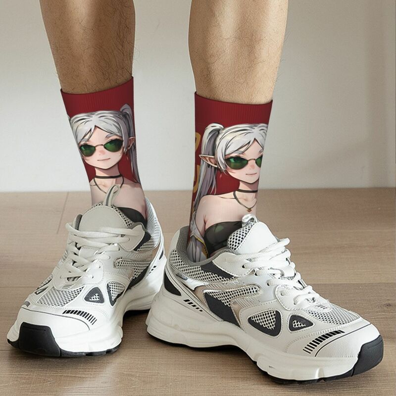 Cool Frieren The Slayer Football Socks Polyester Middle Tube Socks for Women Men Sweat Absorbing