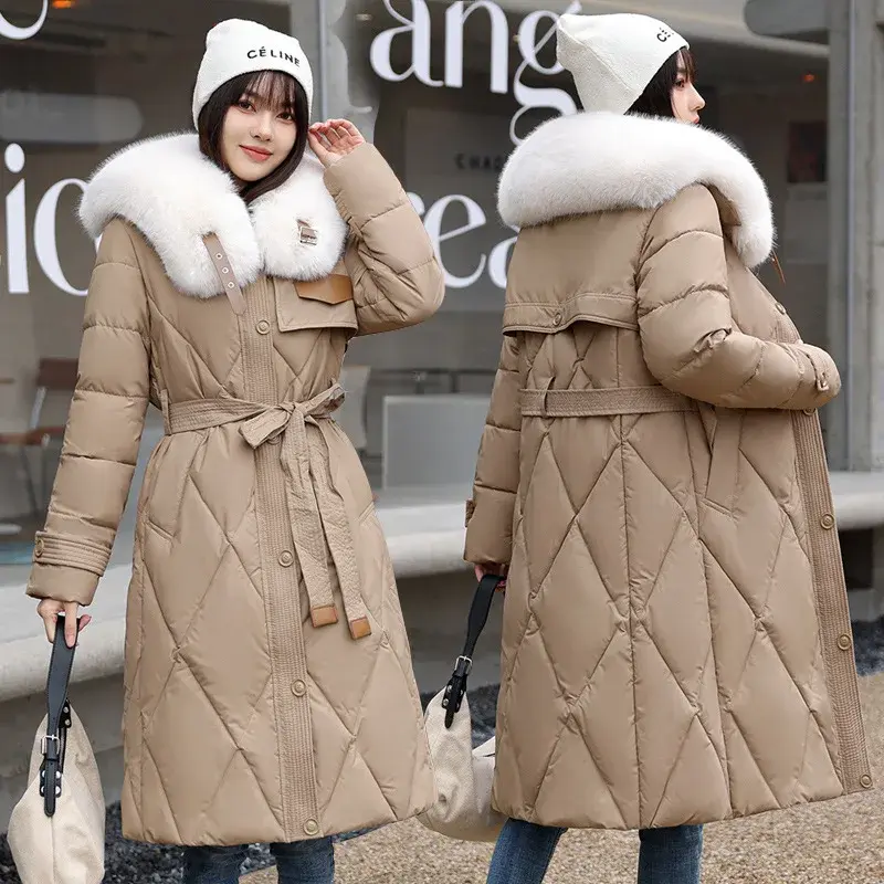 Jesienno-zimowe nowe jednolite damskie kurtki modne proste jednorzędowe sznurowane, na co dzień, wąskie, wiatroszczelne i ciepłe parki