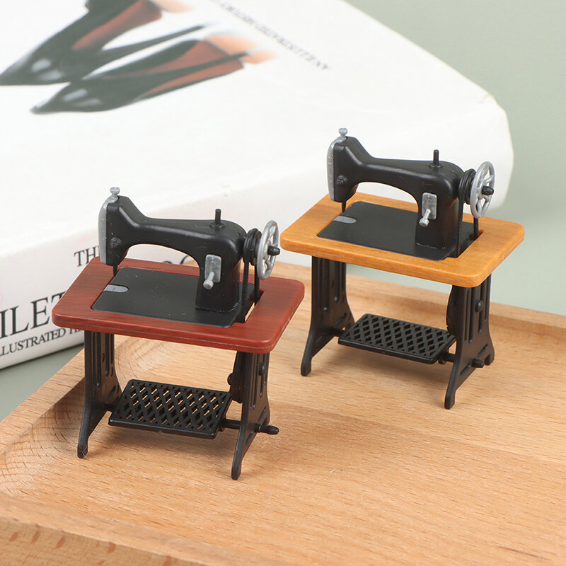 1:12 Rumah Boneka Miniatur Furnitur Retro Mesin Jahit Alat Rajut Model Boneka Rumah Dekorasi Simulasi Model Furnitur