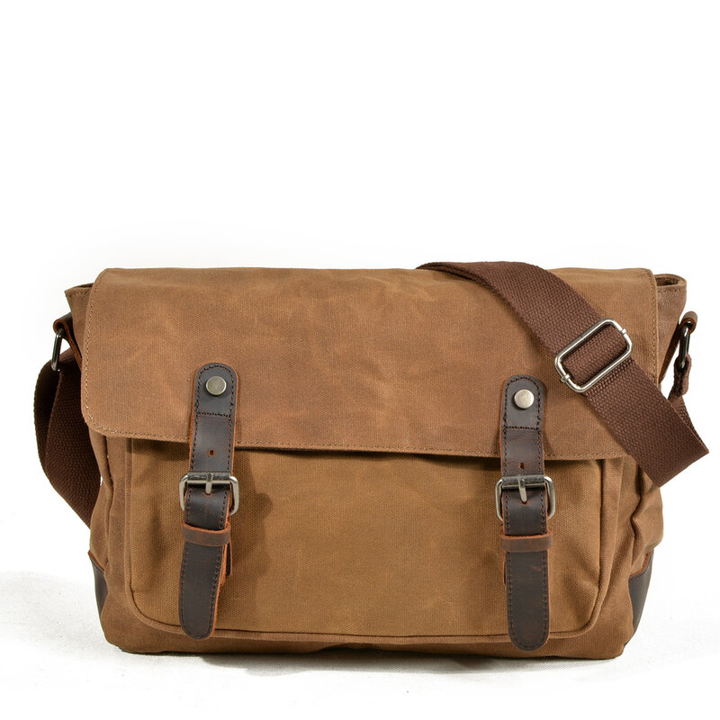 Men's Outdoor Casual Messenger Bag Vintage Style Waterproof Oil Wax Canvas Shoulder Cross Bag Large Capacity