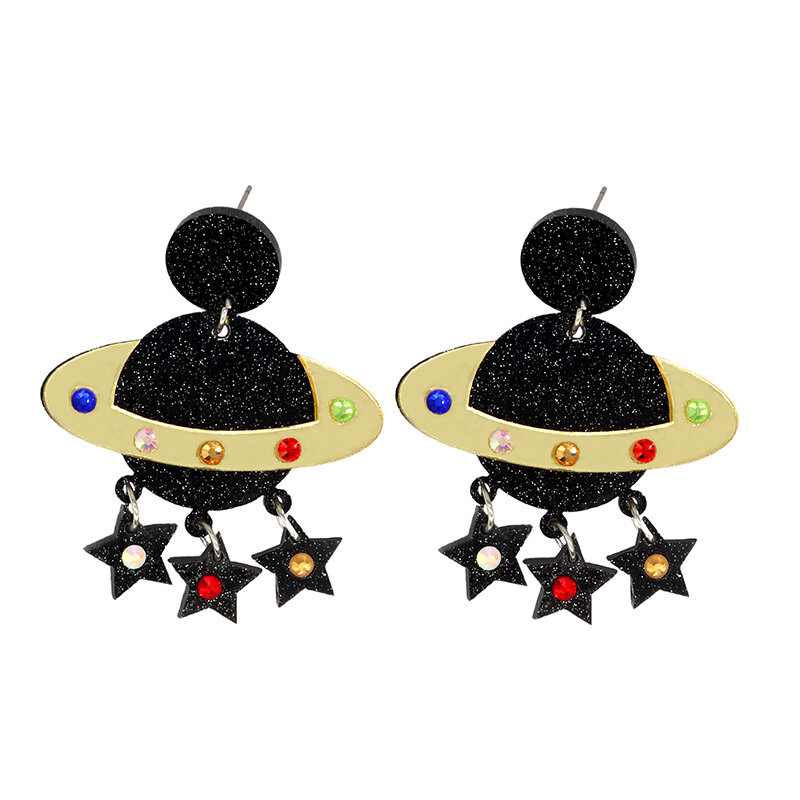 여성용 귀걸이 UFO 아크릴 우주 비행사 스타 번개 고양이 귀여운 힙합 과장 특별 창의력 쥬얼리 레인보우