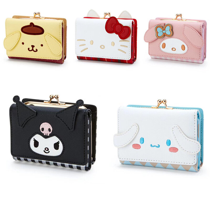 Sanrio – porte-cartes en Pu, porte-clé Hello Kitty, mignon Kawaii Kuromi femme My Melody étudiante, porte-monnaie