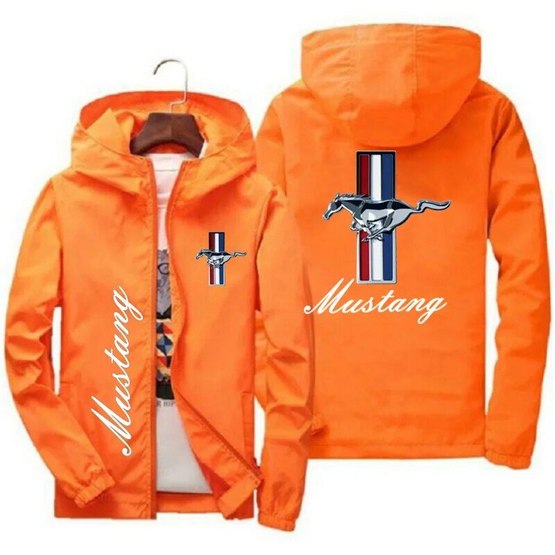 Spring and Autumn Ford Mustang Car Logo Print Hooded Jacket Fashion Charge Jacket Windbreaker Men's Casual Outdoor Clothing