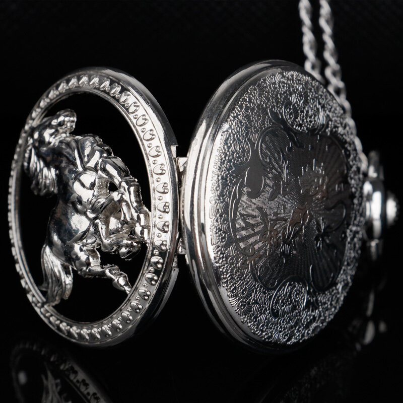 Cyfry arabskie wyświetlacz Dial wisiorek zegar kieszonkowy prezenty mężczyźni kobiety Hollow złoty koń srebrny naszyjnik łańcuch zegarek kieszonkowy kwarcowy