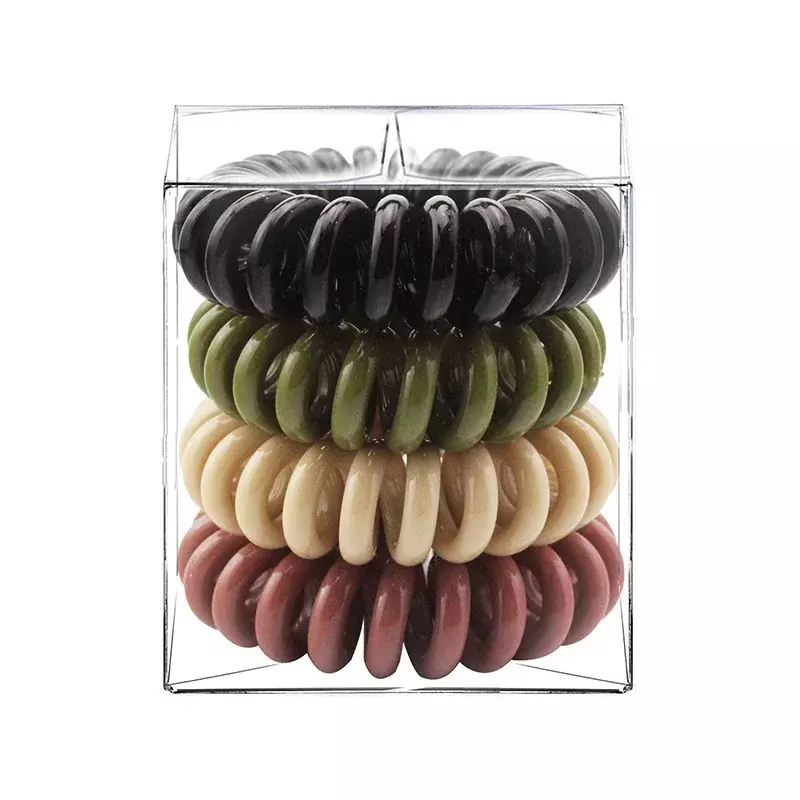 4 pz/scatola filo telefonico elastico per capelli elastici trasparente spirale per capelli cravatte anelli gomma per le donne ragazze accessori per capelli
