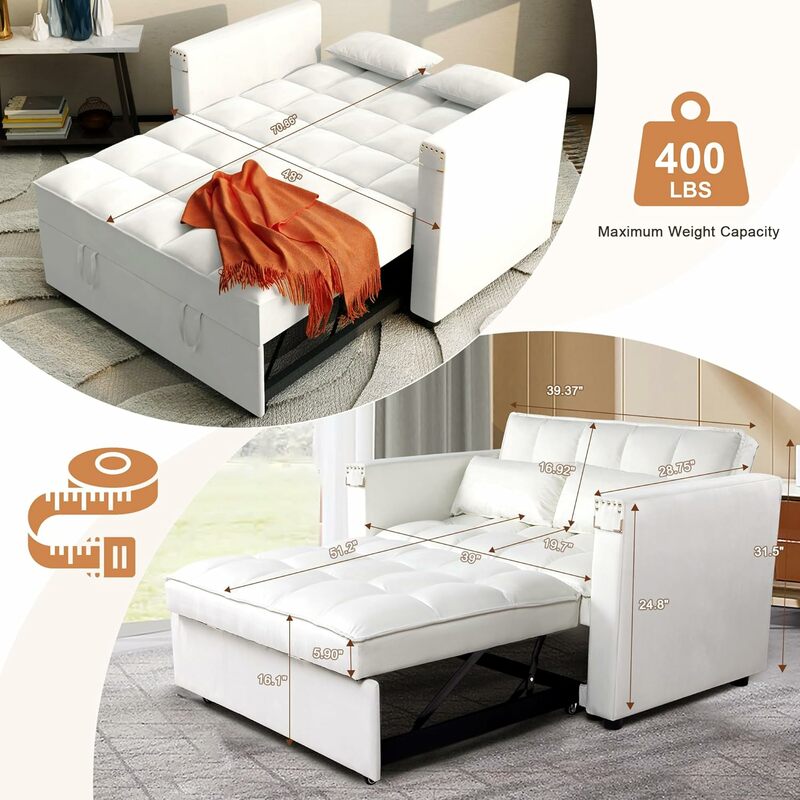أريكة نوم مخملية متعددة الوظائف ، سرير أريكة قابل للتحويل ، سرير قابل للسحب ، صالة كرسي 48 بوصة مع مسند ظهر قابل للتعديل ، 3 في 1