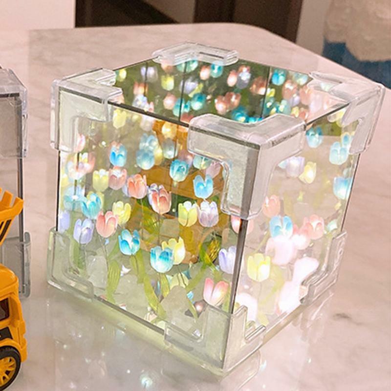 Flower Table Lamp Decorative Cube Flower Mirror Light Bedside Lamp Ambient Lighting DIY Crafts DIY Lights for Home Decoration