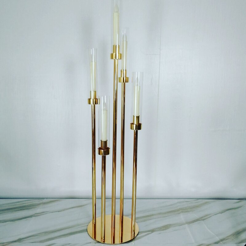 Wholesale New Arrival Gold Centerpiece 5 Head Candelabra Tall Candle Holder for Table Decoration Wedding Event Party Aisle Stage