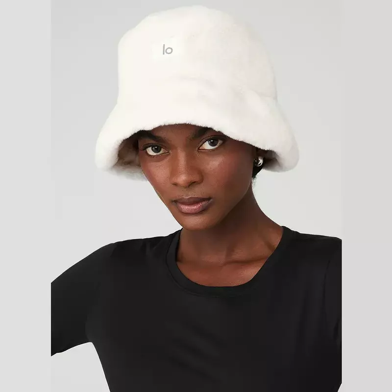 LO Goddess Yoga Faux Fur Bucket Hat Fashion Solid Color Artificial Fur Plush Women's Fisherman Hat Winter Warm Hat