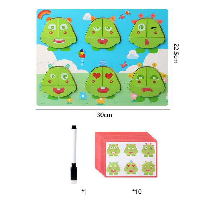 2 in 1 Wooden Toy Montessori Toy Exercising Multipurpose Drawing Board Monster Puzzle Game for Club Study Supplies Home Use