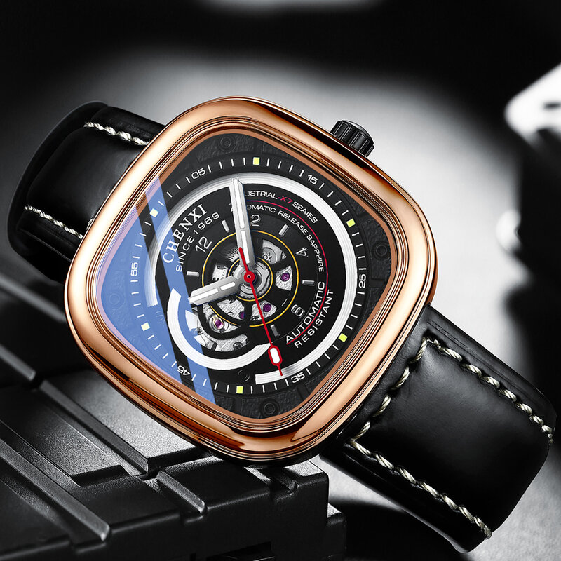 Chenxi-Reloj de cuero para hombre, accesorio masculino de pulsera resistente al agua con mecanismo automático de Tourbillon, complemento mecánico de marca lujosa de negocios, 2023