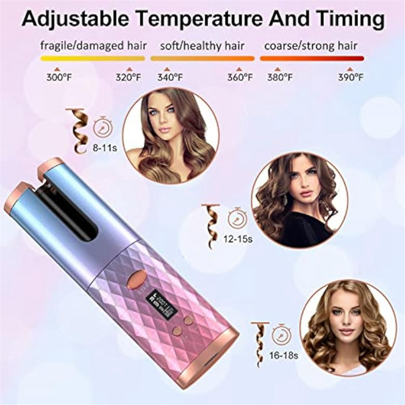 Automatic Curling Iron, Cordless Auto Hair Curler,Portable Rotating Curling Wave Wand Styling Tool, Auto Shut Off
