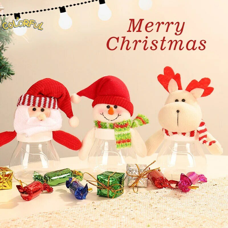 Botol penyimpanan permen Natal, tas hadiah Santa Claus, dekorasi Natal untuk rumah kotak Natal manis, hadiah anak-anak
