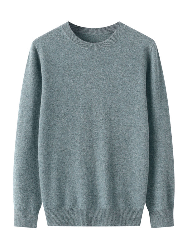 Nowy jesienno-zimowy 100% czysty Merino wełniany sweter sweter męski z okrągłym dekoltem z długim rękawem dzianina z kaszmiru odzież podstawowa