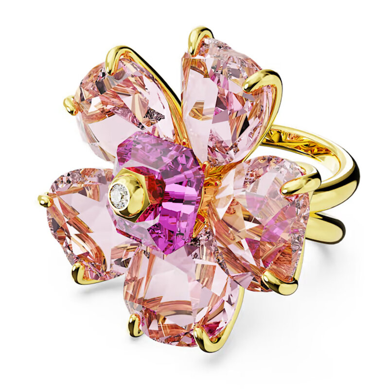 Oryginalny pierścionek Słodki romantyczny wykwintny kwiat dla kobiet Biżuteria rocznicowa Luksusowa moda Różowy kryształowy geometryczny pierścionek z logo