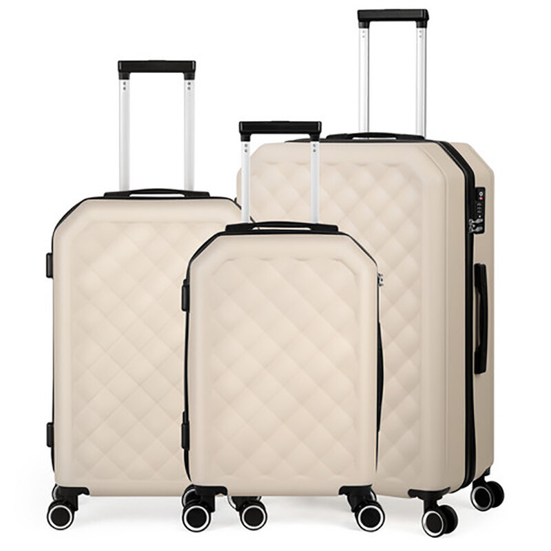 Bagage à main en ABS pour femme, valise à roulettes de voyage, couleur Beige, pour voyage en famille