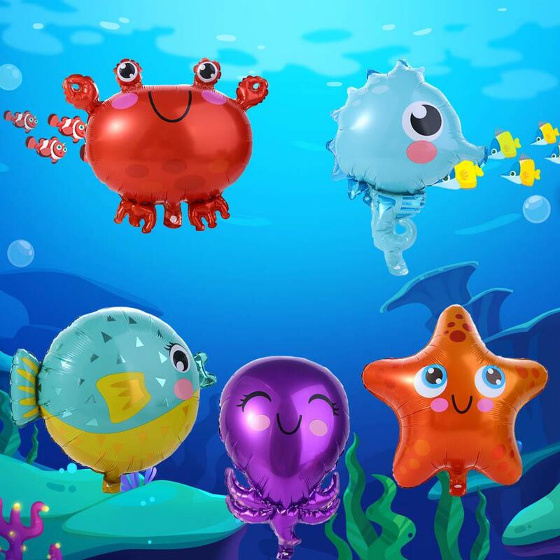 Balon gurita lucu mainan anak-anak balon Foil balon ikan dekorasi anak perlengkapan mandi bayi tema pesta ulang tahun Laut