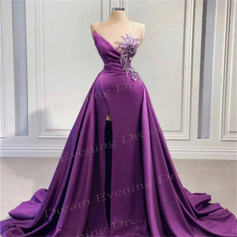 Generous Fashionable Purple A-Line Women's Evening Dresses Charming Appliques Sleeveless Prom Gowns Beaded Vestidos De Fiesta