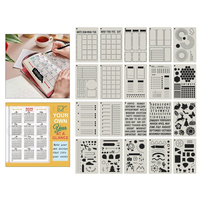 20 pces a5 planejador stencils modelos de diário diy desenho modelos para diy caderno scrapbook diário calendário 5x7.5 Polegada