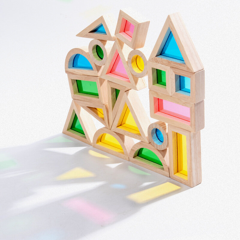 Bloques de construcción educativos transparentes, forma de rompecabezas, colocación, construcción, clasificación cognitiva de Color, juguetes de madera para niños