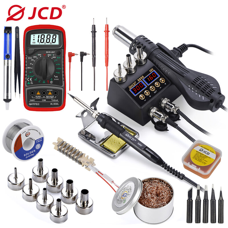 JCD 2 in 1 750W Soldering Station LCD Digital Display Welding Rework Station for cell-phone BGA SMD IC Repair Solder Tools 8898